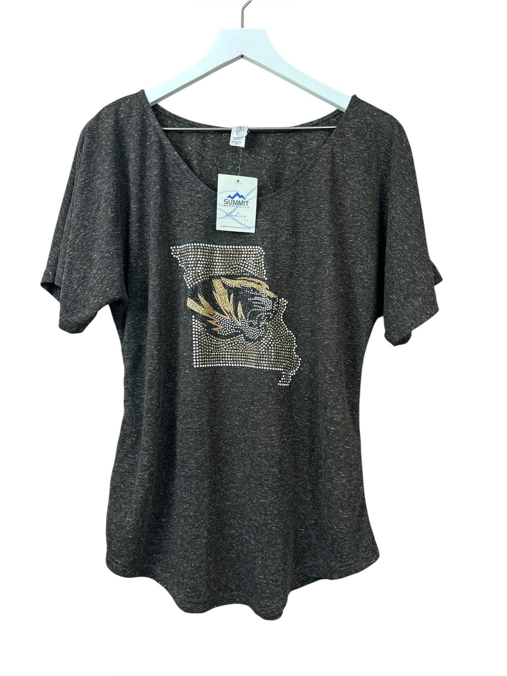 MU Missouri Tigers Brown Bling Short Sleeve Tee Women Sz M